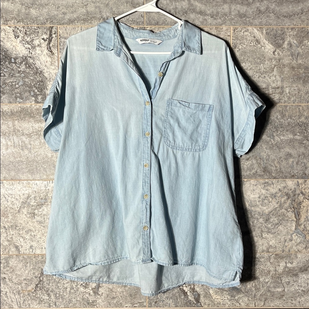 Sonoma Chambray Button-Up Top; 100% Cotton (women’s large)